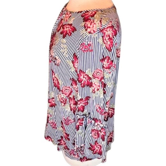 Fred & David Colorful Medium Floral Stripped 3/4 Sleeve Flowy Relaxed Festive - Picture 2 of 10